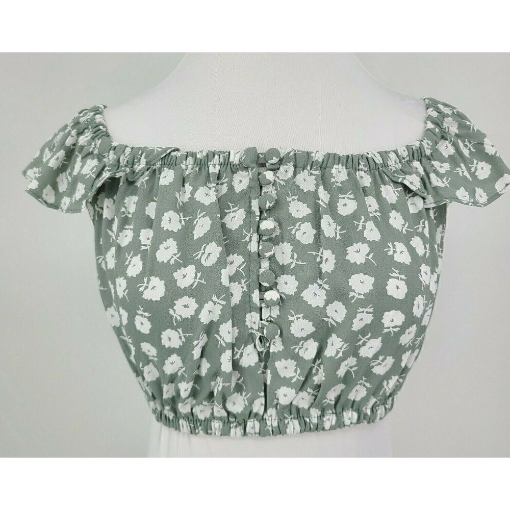 New Flynn Skye Tori Crop Top Womens XS Green White Floral Rayon